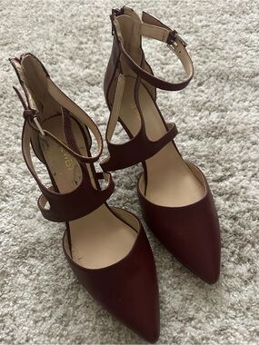 Nine West Burgundy Pointed Toe Ankle-Strap Pumps